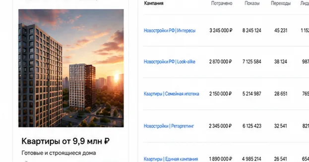 статистика рекламы ВК по новостройкам