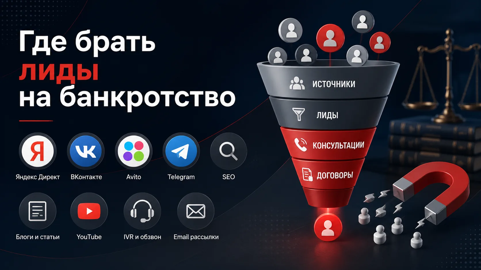 Источники лидов на банкротство физических лиц: реклама, SEO, контакт-центр, IVR, агенты и партнеры